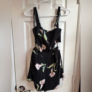 Black Floral Cutout Jumpsuit- Women